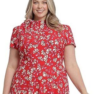 London Times Plus Size Polished Crepe Tie Neck A-line Dress - Red, NWOT